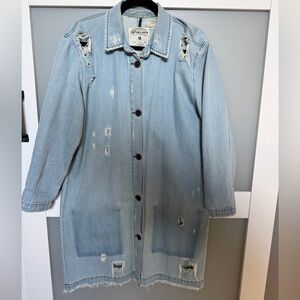 Zara Long Chore Coat, Distressed Denim Coat